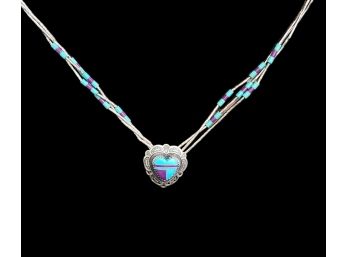 Vintage Sterling Silver Liquid Heishi Turquoise Color Necklace