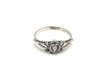 Vintage HAN Sterling Silver Purple Stone Heart Ring, Size 6.75