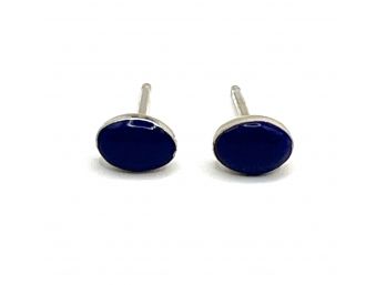 Vintage Sterling Silver Lapis Oval Stud Earrings