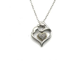 Vintage 14K And Sterling Silver Double Heart Pendant Necklace