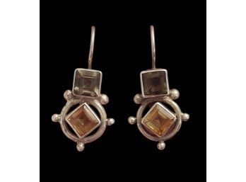 Vintage Sterling Silver Citrine Color Earrings