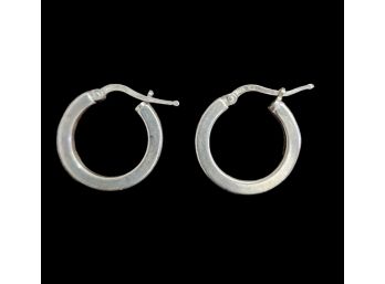 Vintage Italian Sterling Silver Flat Edge Hoop Earrings