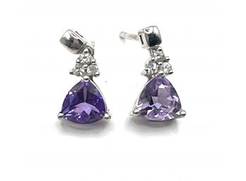 Vintage Sterling Silver Purple And Clear Stone Earrings