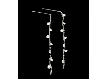 Sterling Silver Long Clear Beaded Dangle Earrings