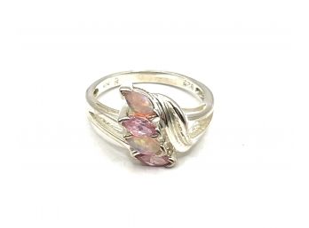 Beautiful Sterling Silver Pink Opal Color Ring, Size 8