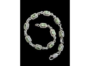 Vintage Sterling Silver Green Stone Bracelet