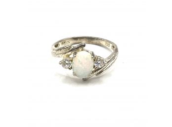 Sterling Silver Opal Color Stone Ring, Size 7