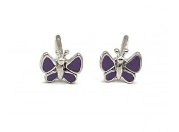 Sterling Silver Purple Inlay Butterfly Stud Earrings