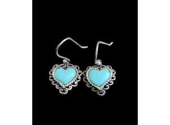 Vintage Sterling Silver Turquoise Color Heart Earrings