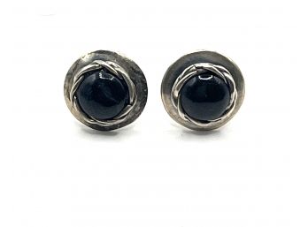 Vintage Sterling Silver Onyx Color Earrings