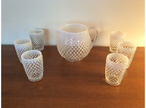 Fenton White Frosted Glasses And Pitcher