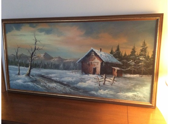 Signed Winter Scene Oil On Canvas