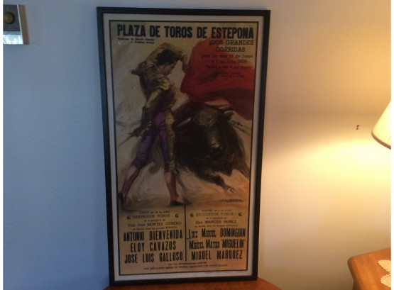 Antique Bull Fighting Poster In Glass Frame