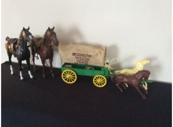 Vintage Toy Horses And Wagon
