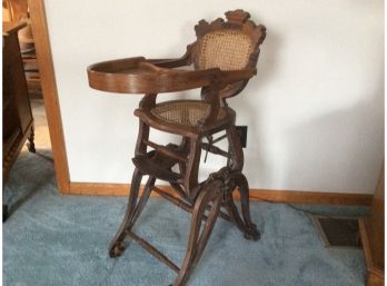 Beautiful Antique Canned High Chair That Changes Into Rocking Seat