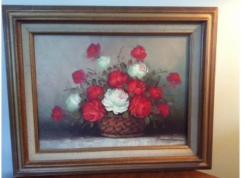Beautiful Signed Red Floral Oil On Canvas