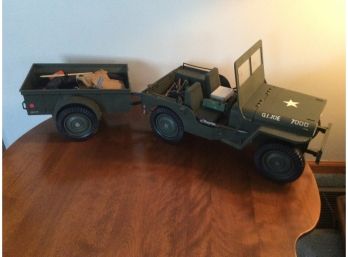 Very Large Antique Plastic GI Joe Jeep, Trailer And Accessories