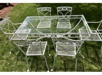 Incredible Mid Century Modern Wrought Iron Glass Topped Patio Set