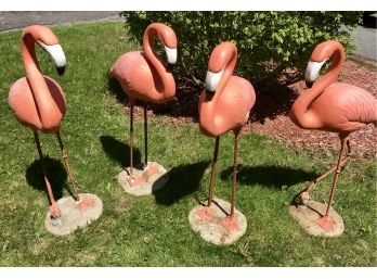 4 Fabulous Ceramic Pink Flamingos