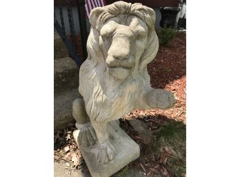 Large Concrete Lion Left Paw Up Statue