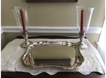 Pair Of Intenational Sterling Candle Holders And A Gorm “Newport “ Tray