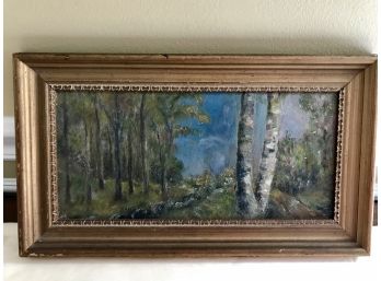 Vintage Oil On Board Birch Tree Painting