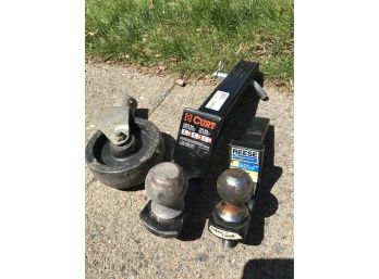 Pair Of Trailer Hitches  With Ball And Trailer Wheel Jack