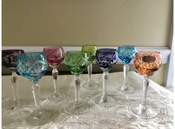8 Gorgeous Crystal Cut Colored Cordial Glasses