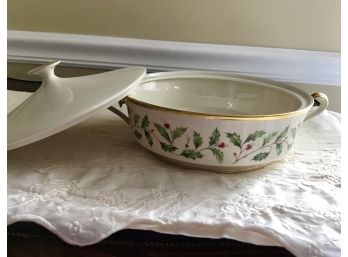 Lennox Holiday Pattern Around A Casserole Dish With Lid And Candy Dish And Odd Saucer