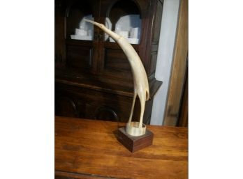 Vintage Buffalo Horn Sculpture - Graceful Bird On Wood Base