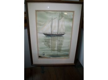 Signed Vintage Watercolor Of Ship - K. Windsor Grote ? - Very Well Done !