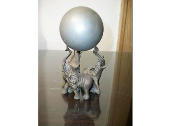 Bronze Elephant Holding Up Sphere - Interesting Old Piece