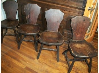 Four Vintage / Antique 'Tudor Chairs' From Old Pub In Stratford,CT