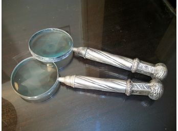 Two Beautiful Sterling Silver Plated Magnifying Glasses - Over Sized Pieces