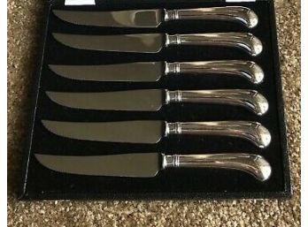 Viners Of Sheffield England Sterling & Stainless Set Of Six Steak Knives (VALUED $150+)