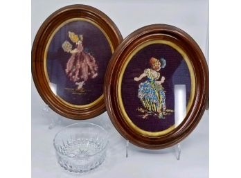 Pair Of Antique Needlepoint Framed Pictures
