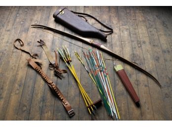 Vintage Group Of Bow And Arrows With Accessories