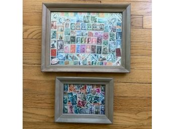 Pair Of Framed Stamp Collages