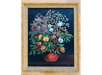 Oil Still Life Of Floral Bouquet In Vase, Signed Snell