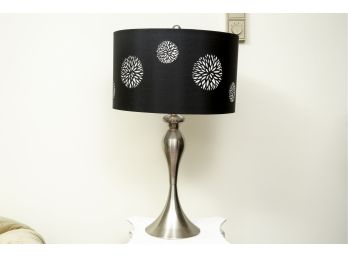Brushed Nickle Table Lamp With Black & White Shade