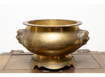 Heavy Brass Bowl With Lion Head Like Handles