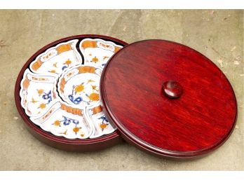 Asian Divided Platter In Covered Wood Box