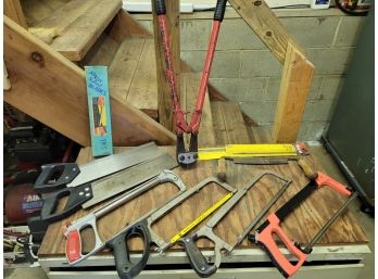 Assortment Of Hacksaws ,bolt Cutter, Saws Hacksaw  Blades