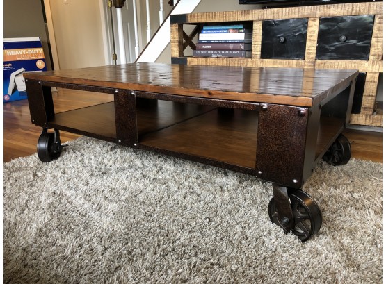 Beautiful Industrial Coffee Table On Caster Wheels