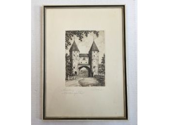 Signed Colored Etching Framed