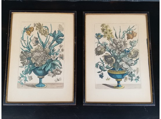 2 Antique Victorian Hand Colored Framed Botanical Prints.