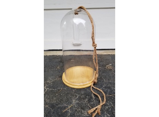 Mid Century Hanging Glass Cloche With Wooden Base