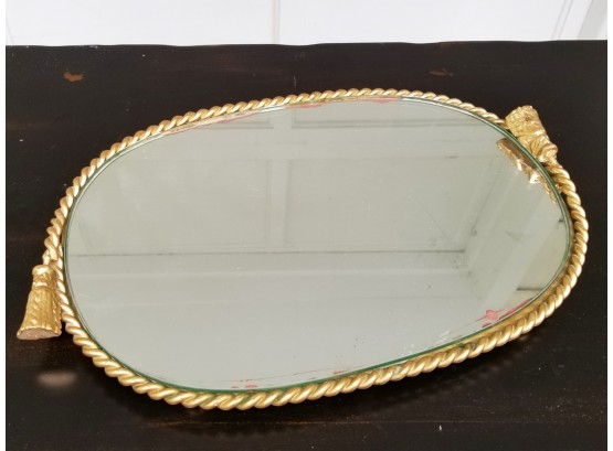 Large Stylized 'Rope' Frame Mirrored Tray'