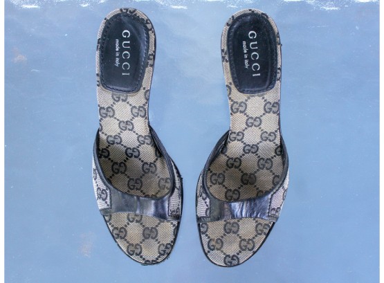 Authentic GUCCI Canvas Kitten Heels - Size 7.5