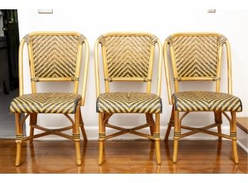 Set Of Three French Rattan And Bamboo Bistro Chairs